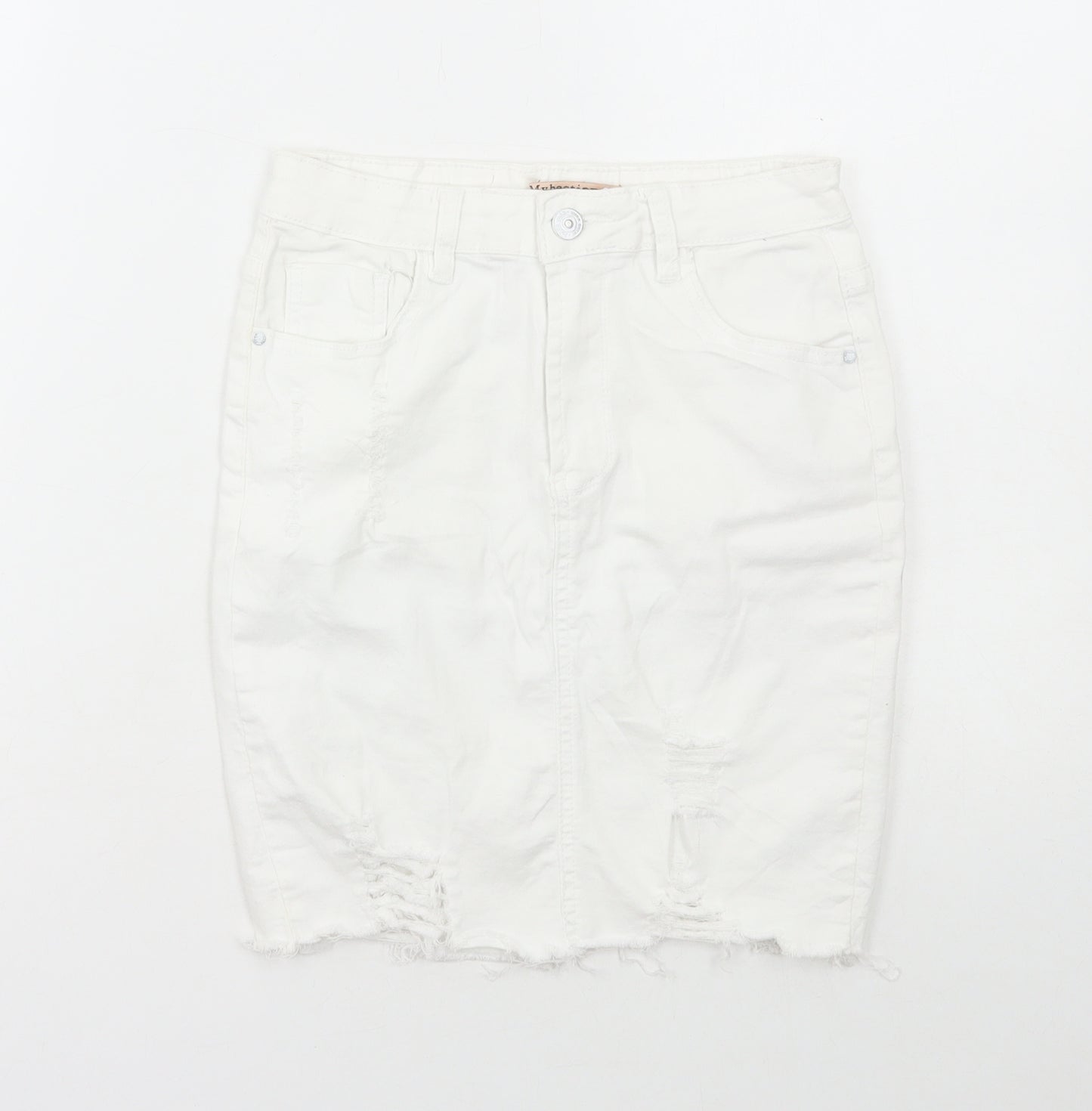 Mybestiny Womens White Cotton Maxi Skirt Size 10 Zip - Distressed