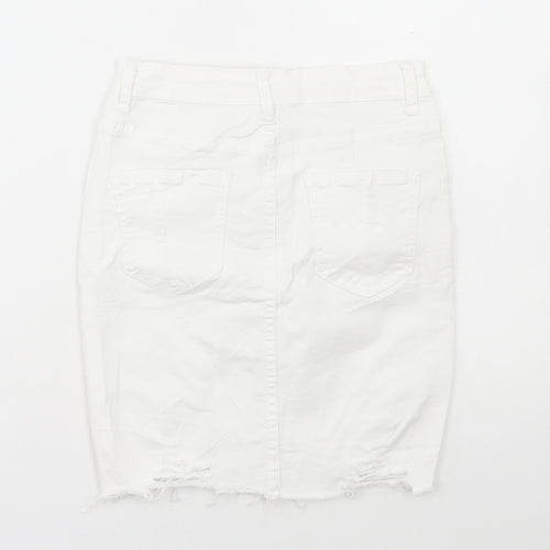 Mybestiny Womens White Cotton Maxi Skirt Size 10 Zip - Distressed