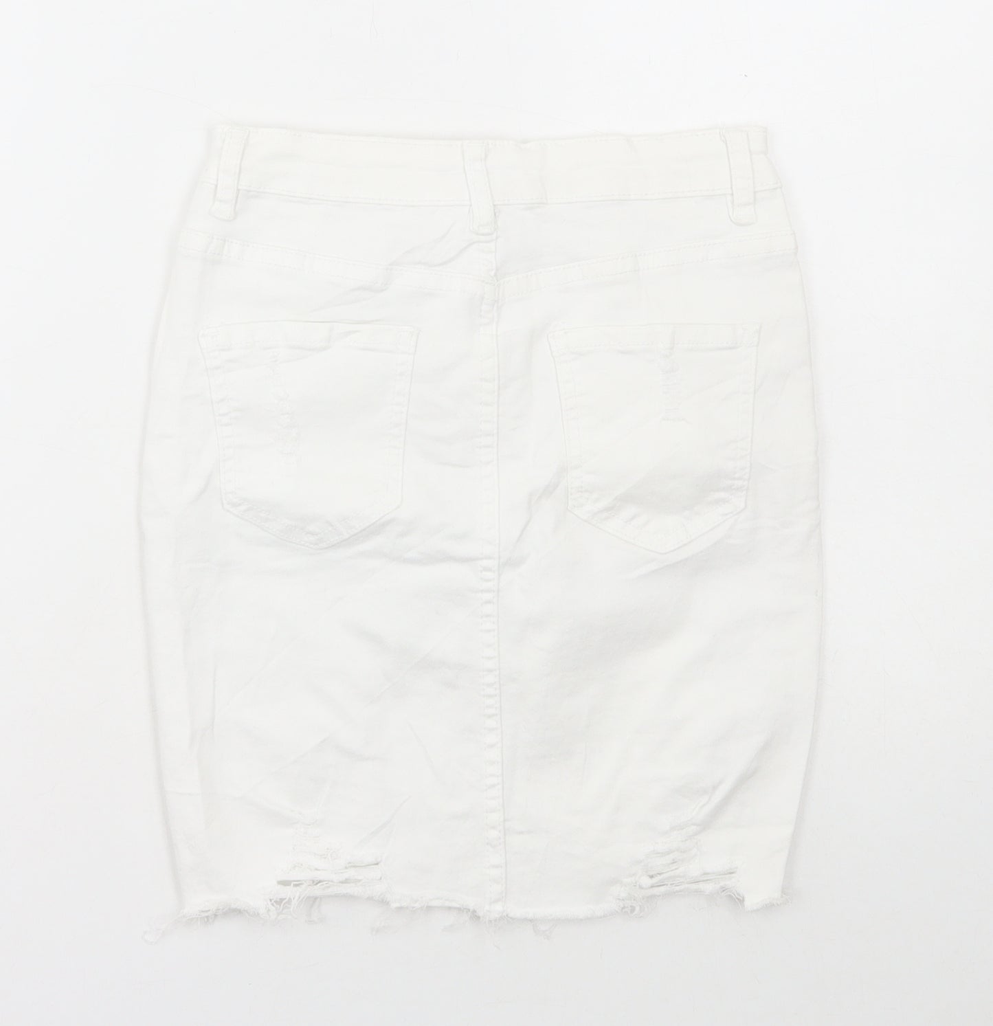 Mybestiny Womens White Cotton Maxi Skirt Size 10 Zip - Distressed