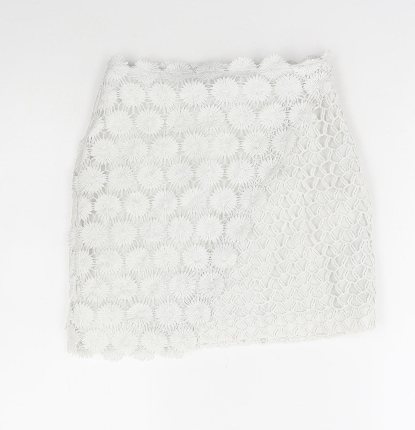 Topshop Womens White Floral Polyester Mini Skirt Size 8 Zip