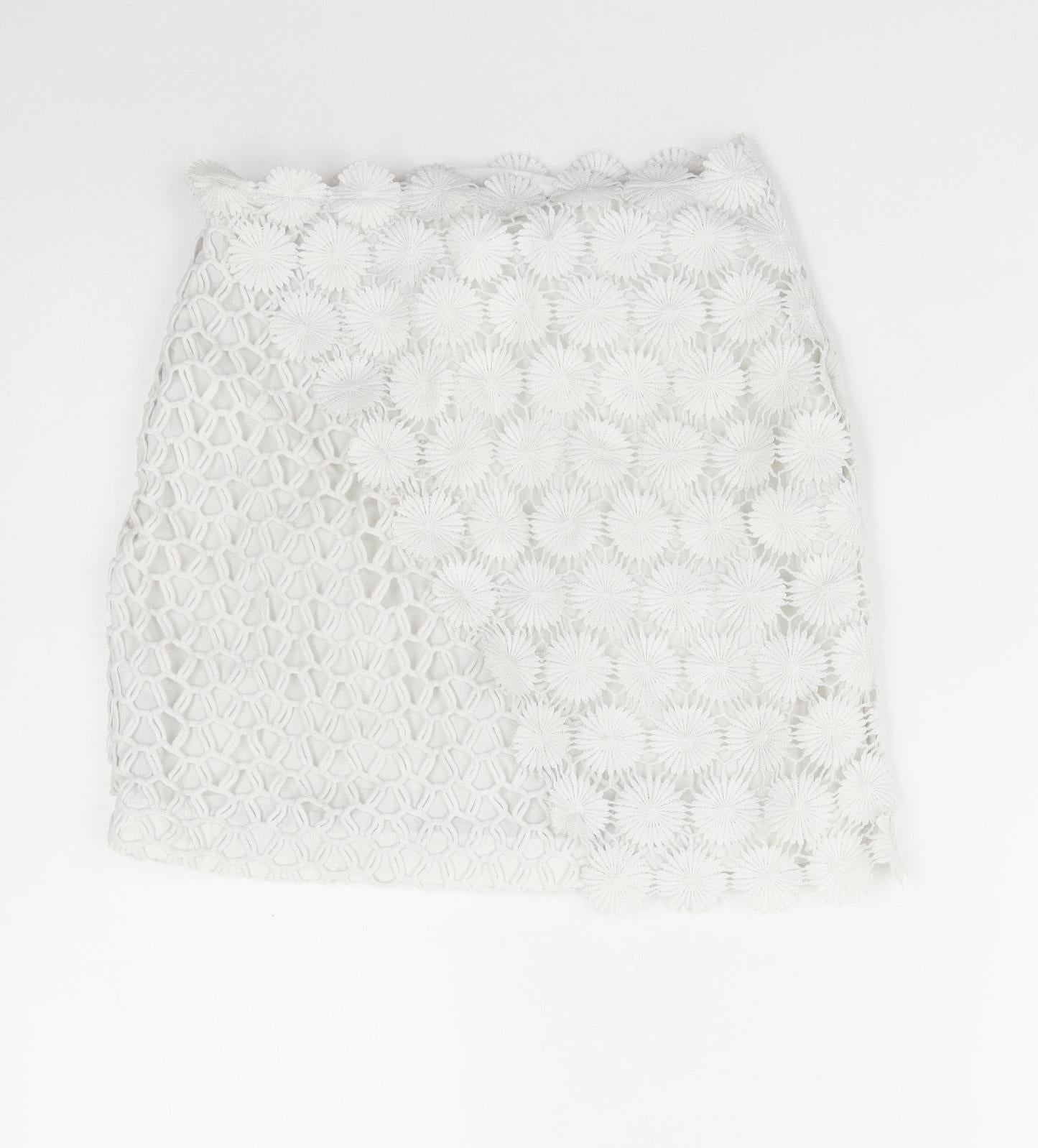 Topshop Womens White Floral Polyester Mini Skirt Size 8 Zip