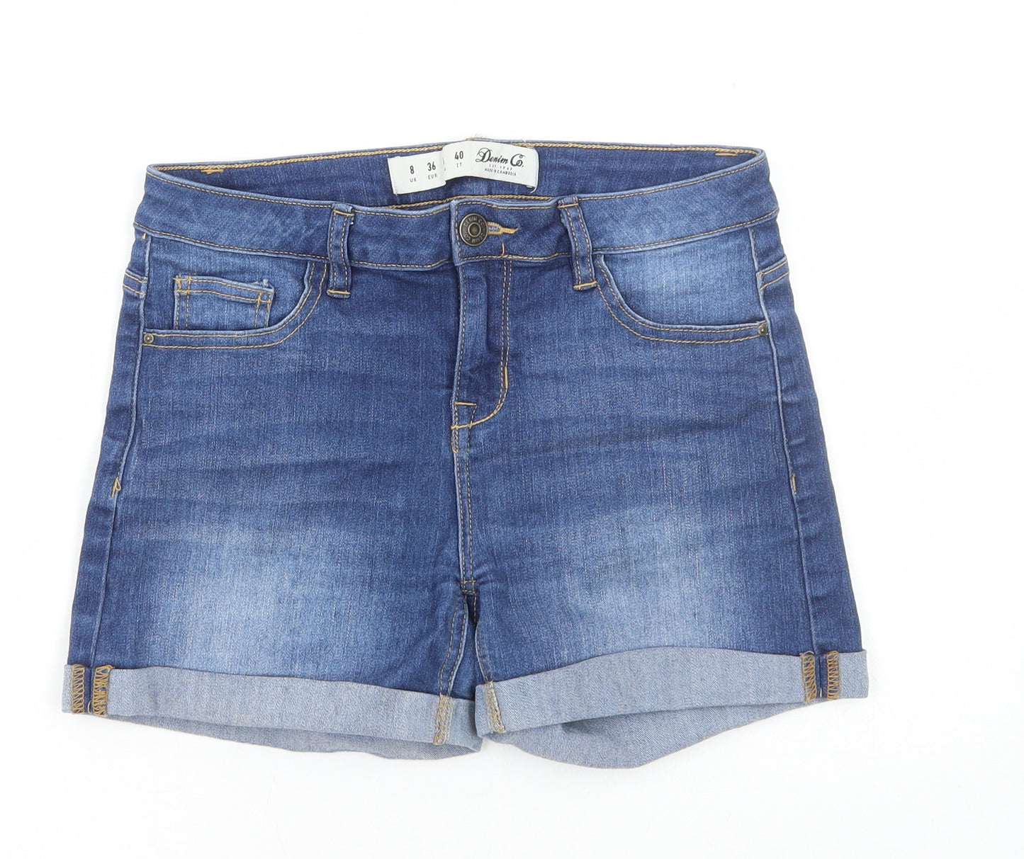 Denim & Co. Womens Blue Cotton Hot Pants Shorts Size 8 L3 in Regular Button