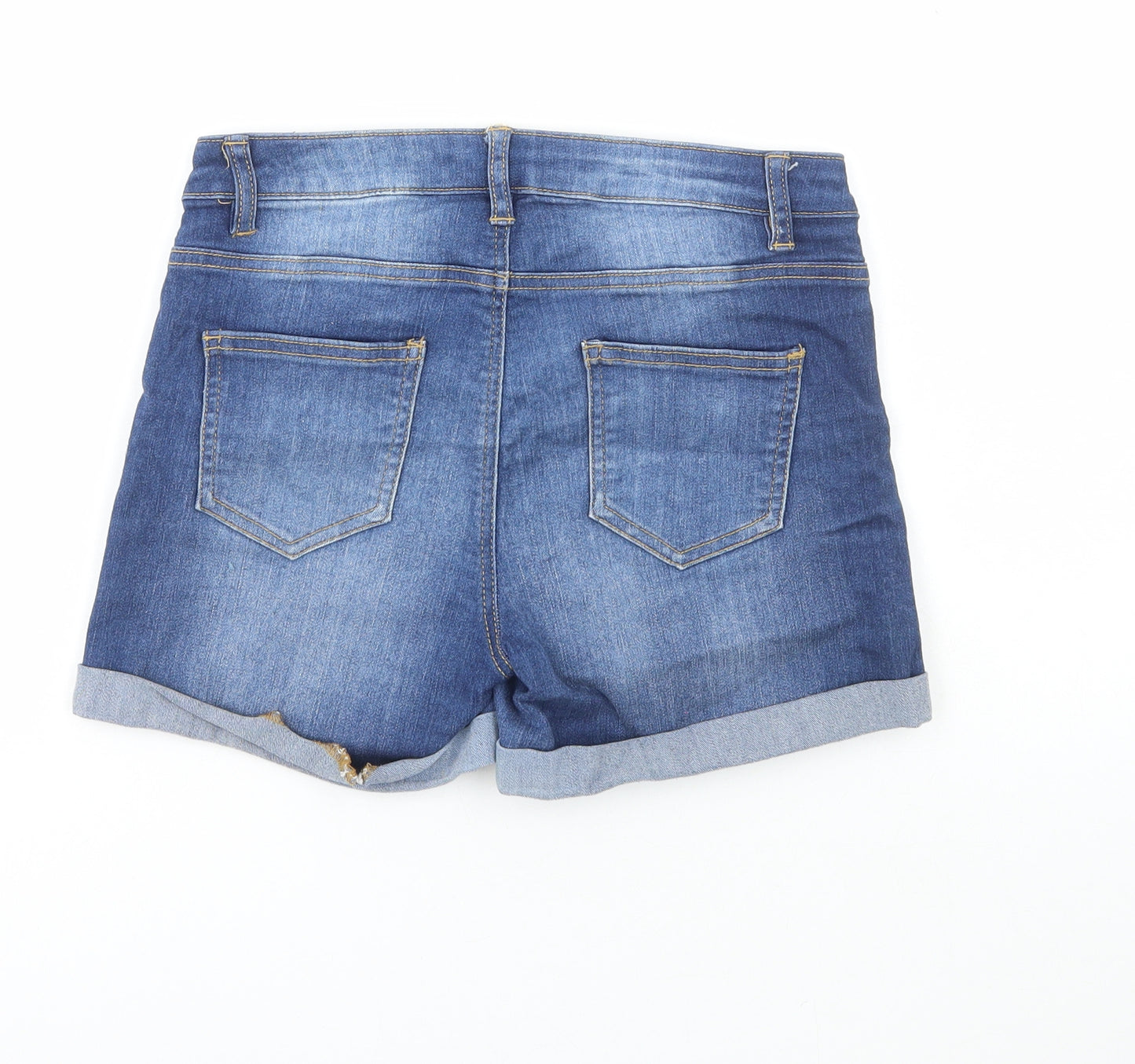 Denim & Co. Womens Blue Cotton Hot Pants Shorts Size 8 L3 in Regular Button