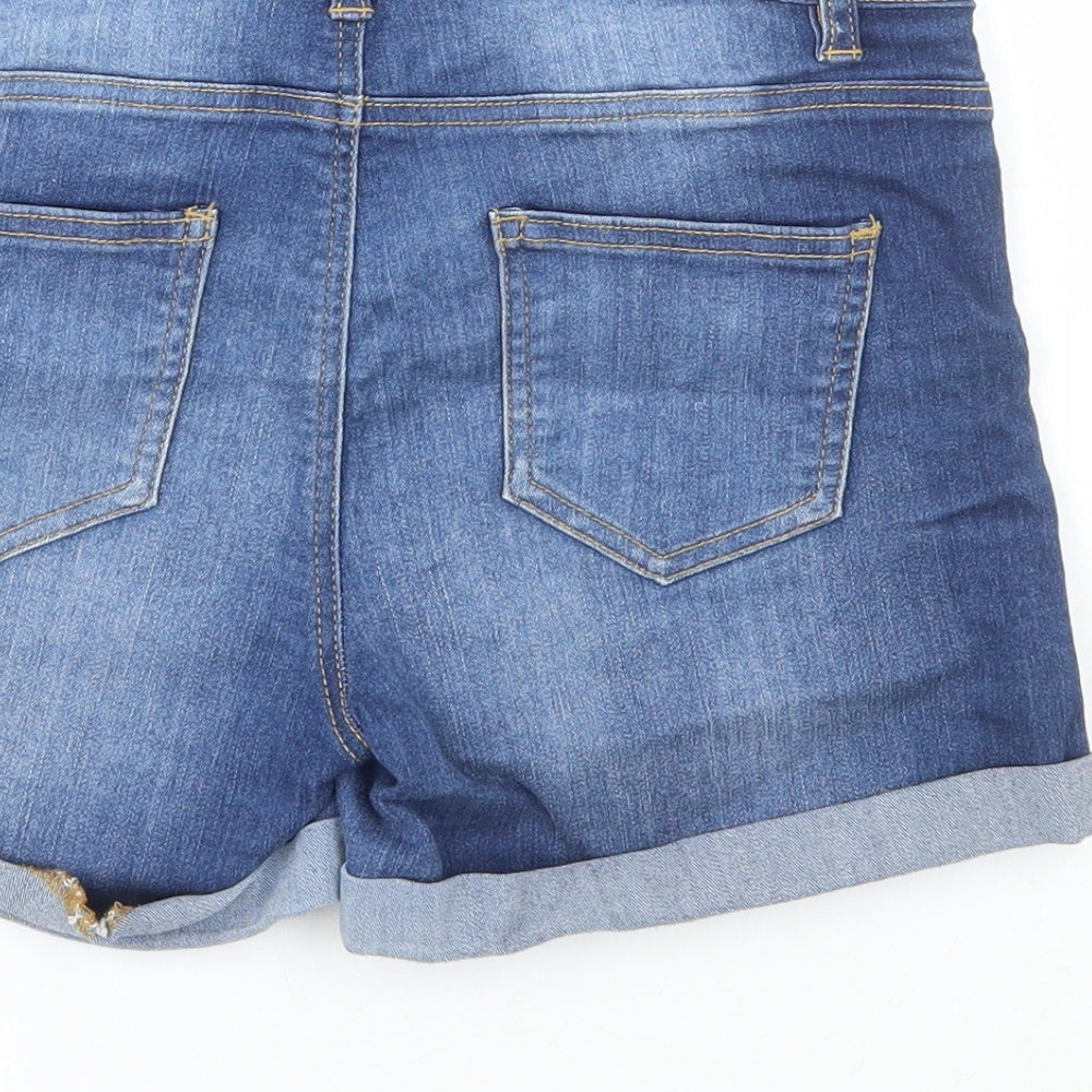 Denim & Co. Womens Blue Cotton Hot Pants Shorts Size 8 L3 in Regular Button