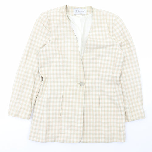 J Taylor Womens Beige Check Jacket Size 14 Button