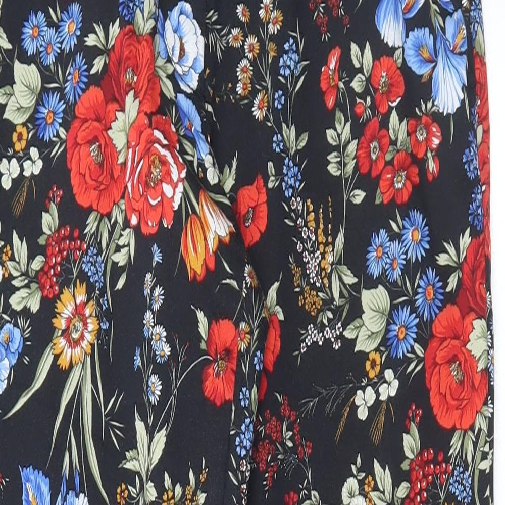 H&M Womens Multicoloured Floral Cotton Trousers Size 10 L27 in Regular Buckle