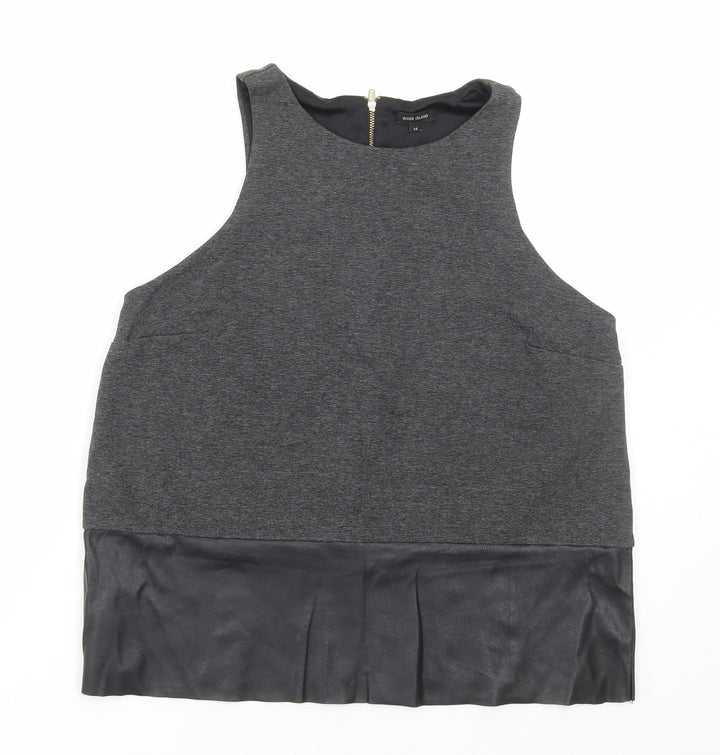 River Island Womens Grey Viscose Basic Tank Size 14 Round Neck