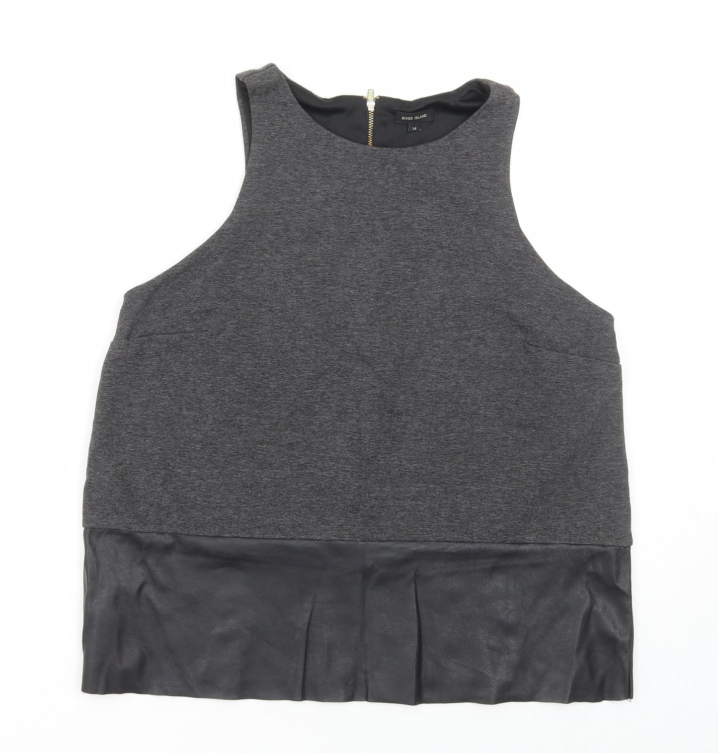 River Island Womens Grey Viscose Basic Tank Size 14 Round Neck