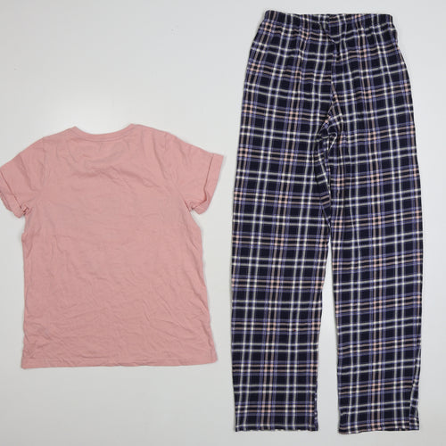 Marks and Spencer Girls Pink Plaid Cotton Top Pyjama Set Size 12-13 Years Pullover - S