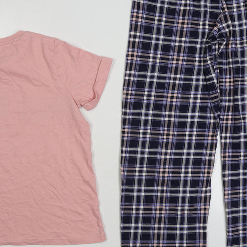 Marks and Spencer Girls Pink Plaid Cotton Top Pyjama Set Size 12-13 Years Pullover - S