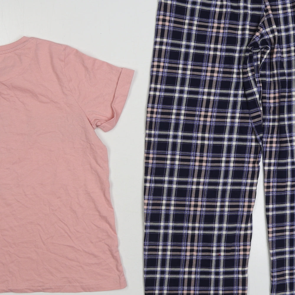 Marks and Spencer Girls Pink Plaid Cotton Top Pyjama Set Size 12-13 Years Pullover - S