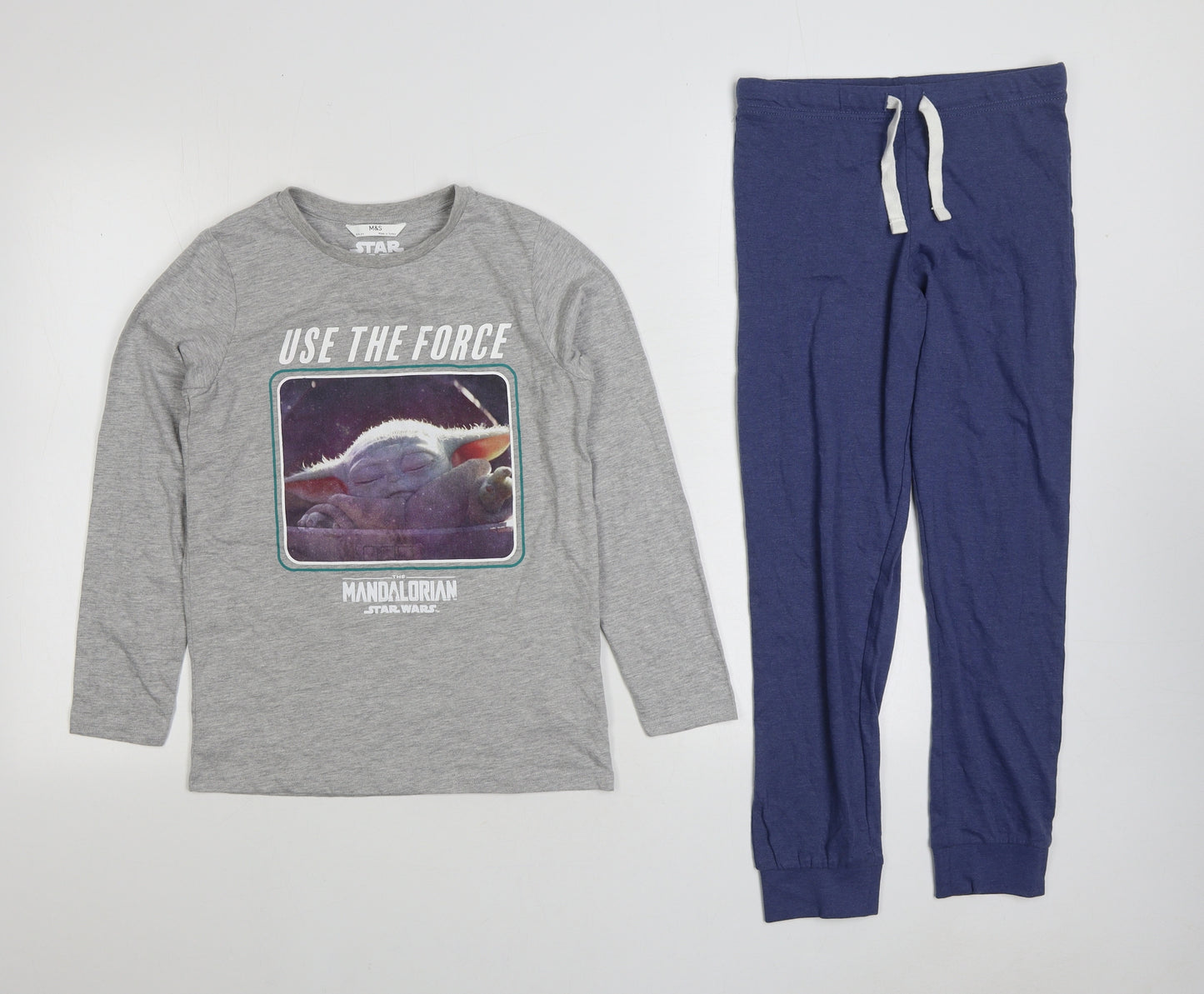 Marks and Spencer Boys Grey Solid Cotton Pyjama Set Size 8-9 Years Pullover - The Mandalorian Star Wars