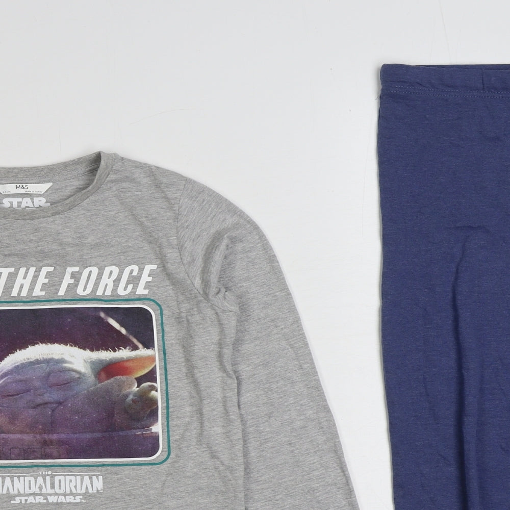 Marks and Spencer Boys Grey Solid Cotton Pyjama Set Size 8-9 Years Pullover - The Mandalorian Star Wars