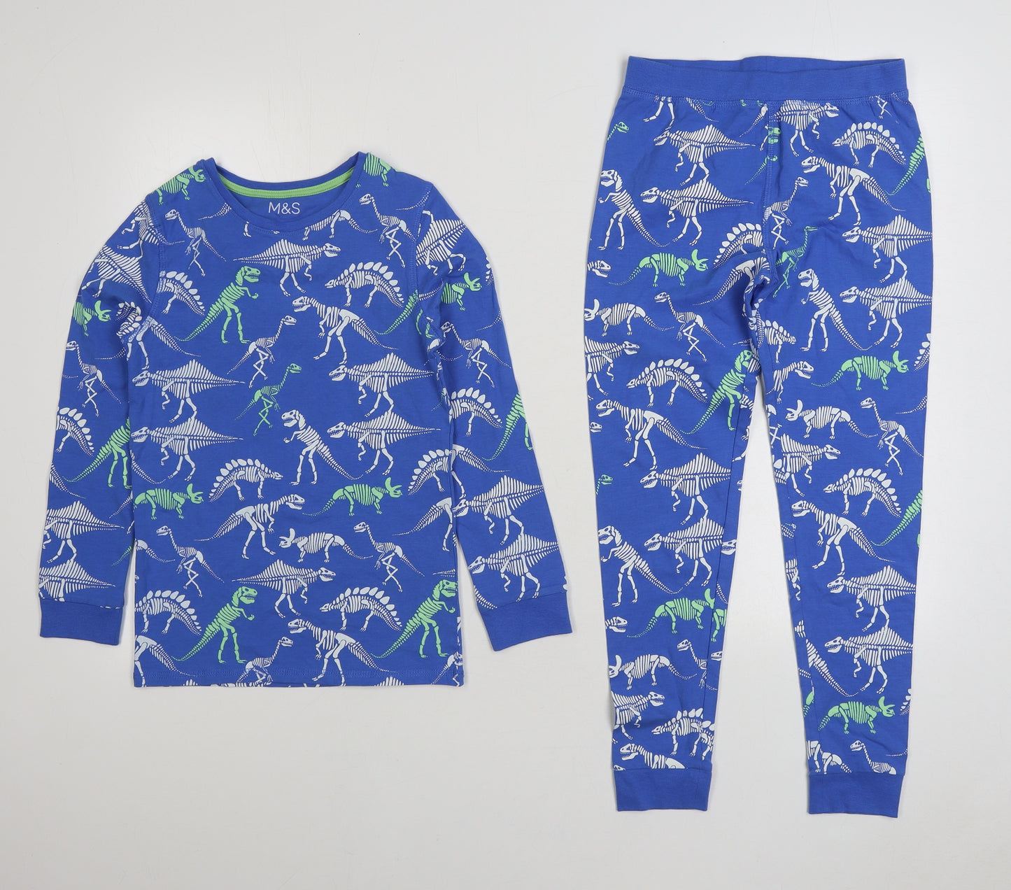Marks and Spencer Boys Blue Geometric Cotton Pyjama Set Size 8-9 Years Pullover - Dinosaur