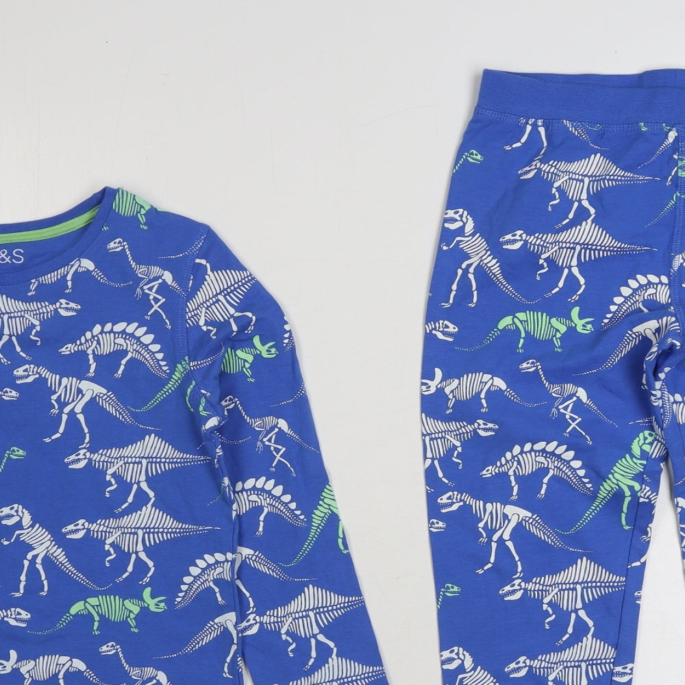 Marks and Spencer Boys Blue Geometric Cotton Pyjama Set Size 8-9 Years Pullover - Dinosaur