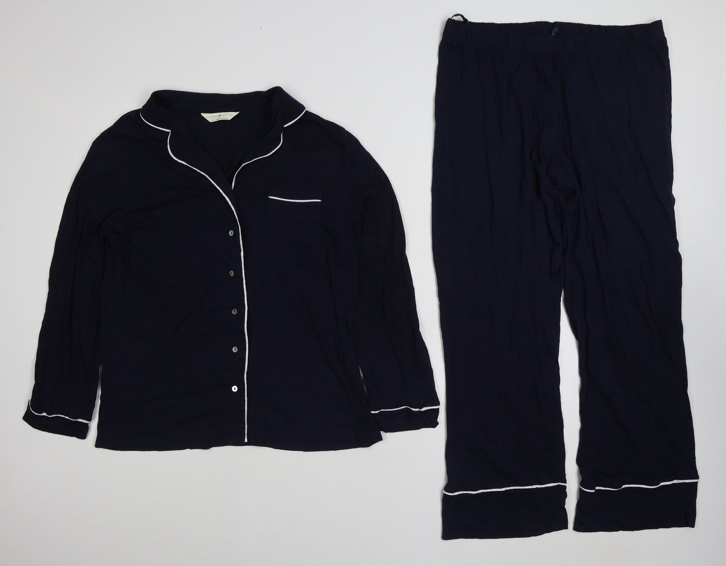 Marks and Spencer Womens Blue Solid Cotton Top Pyjama Set Size 14 Button
