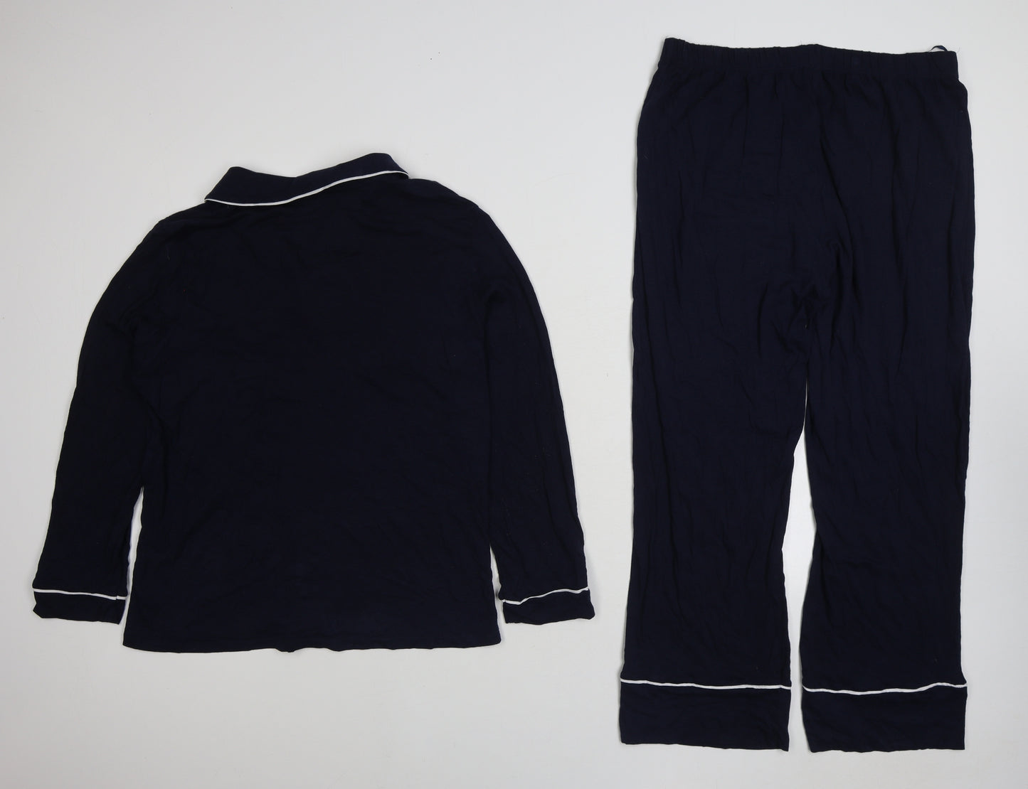 Marks and Spencer Womens Blue Solid Cotton Top Pyjama Set Size 14 Button