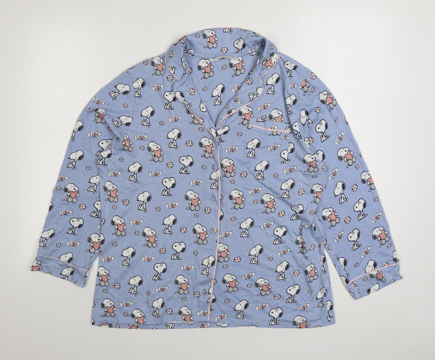Marks and Spencer Womens Blue Geometric Cotton Basic Button-Up Size 14 Collared - Snoopy