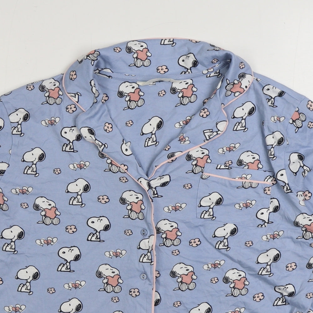 Marks and Spencer Womens Blue Geometric Cotton Basic Button-Up Size 14 Collared - Snoopy