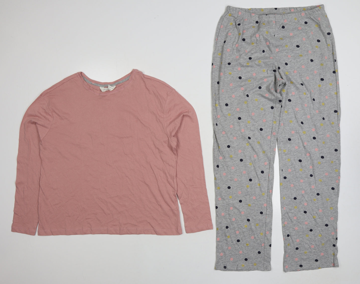 Marks and Spencer Womens Pink Polka Dot 100% Cotton Top Pyjama Set Size M