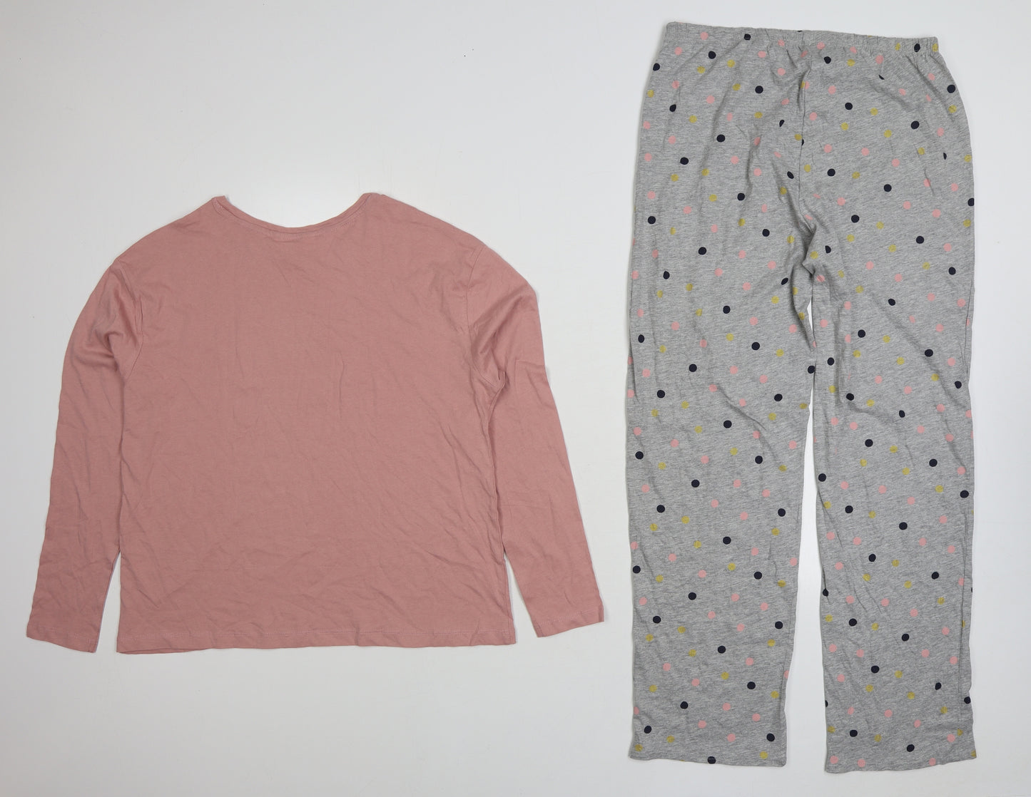 Marks and Spencer Womens Pink Polka Dot 100% Cotton Top Pyjama Set Size M
