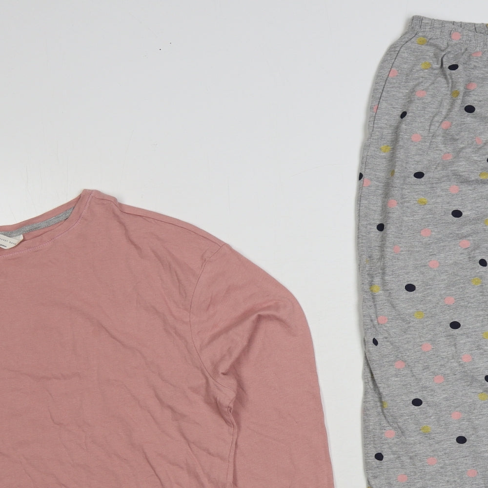 Marks and Spencer Womens Pink Polka Dot 100% Cotton Top Pyjama Set Size M