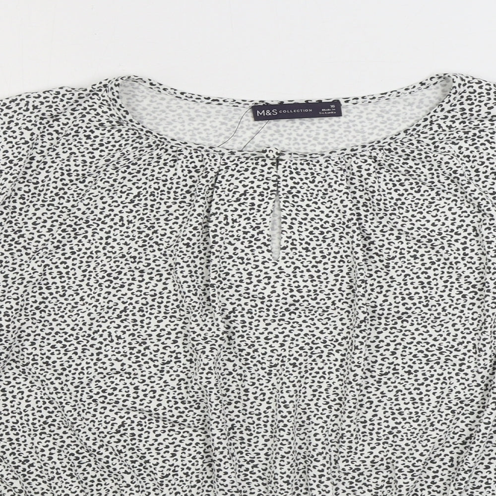 Marks and Spencer Womens Black Animal Print Viscose Basic Blouse Size 16 Boat Neck - Leopard Print