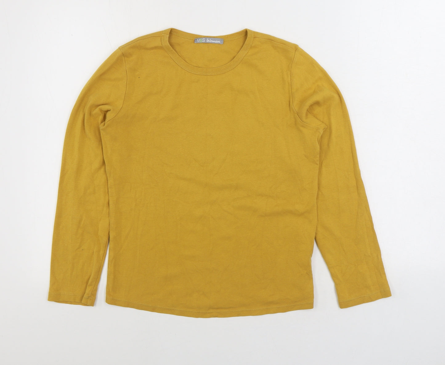 Marks and Spencer Womens Yellow 100% Cotton Basic T-Shirt Size 14 Round Neck