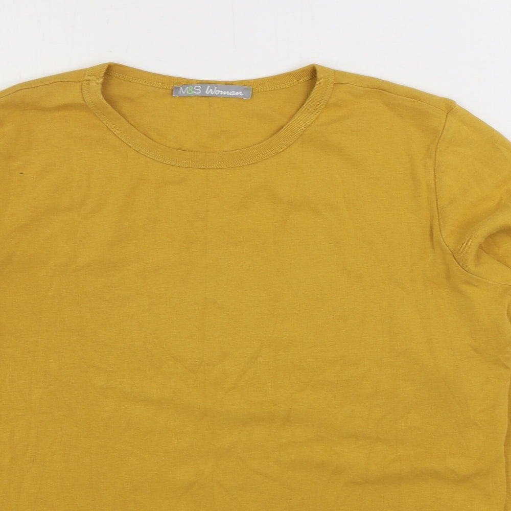 Marks and Spencer Womens Yellow 100% Cotton Basic T-Shirt Size 14 Round Neck