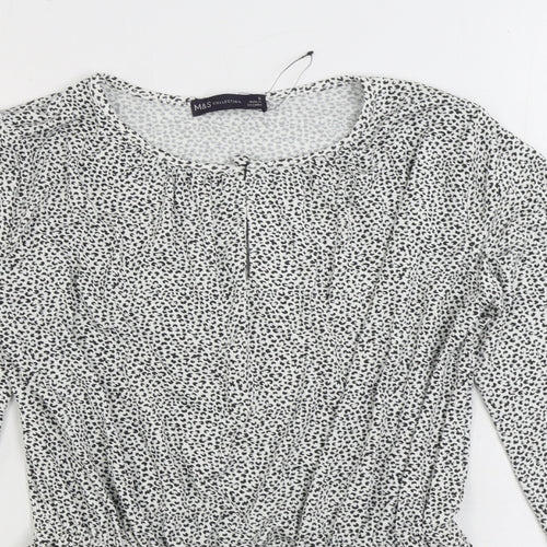 Marks and Spencer Womens Black Animal Print Viscose Basic Blouse Size 6 Round Neck - Leopard Print