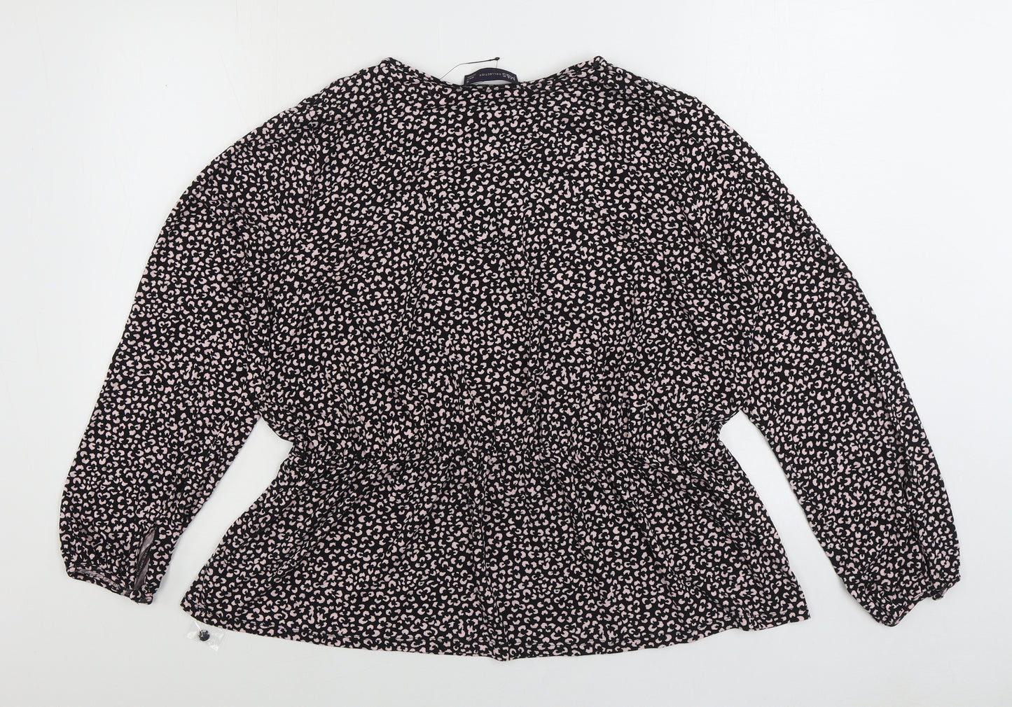 Marks and Spencer Womens Black Animal Print Viscose Basic Blouse Size 16 Round Neck - Leopard Print