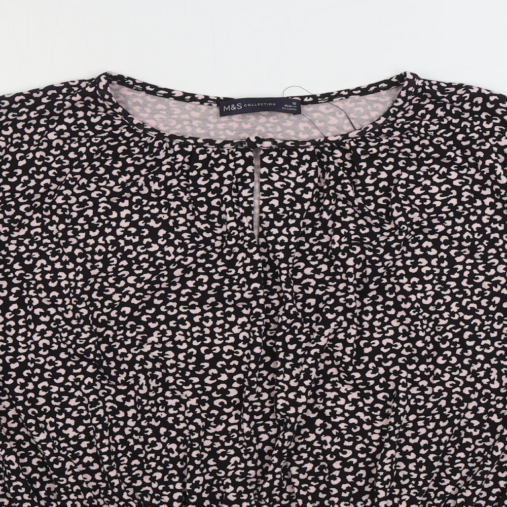 Marks and Spencer Womens Black Animal Print Viscose Basic Blouse Size 16 Round Neck - Leopard Print