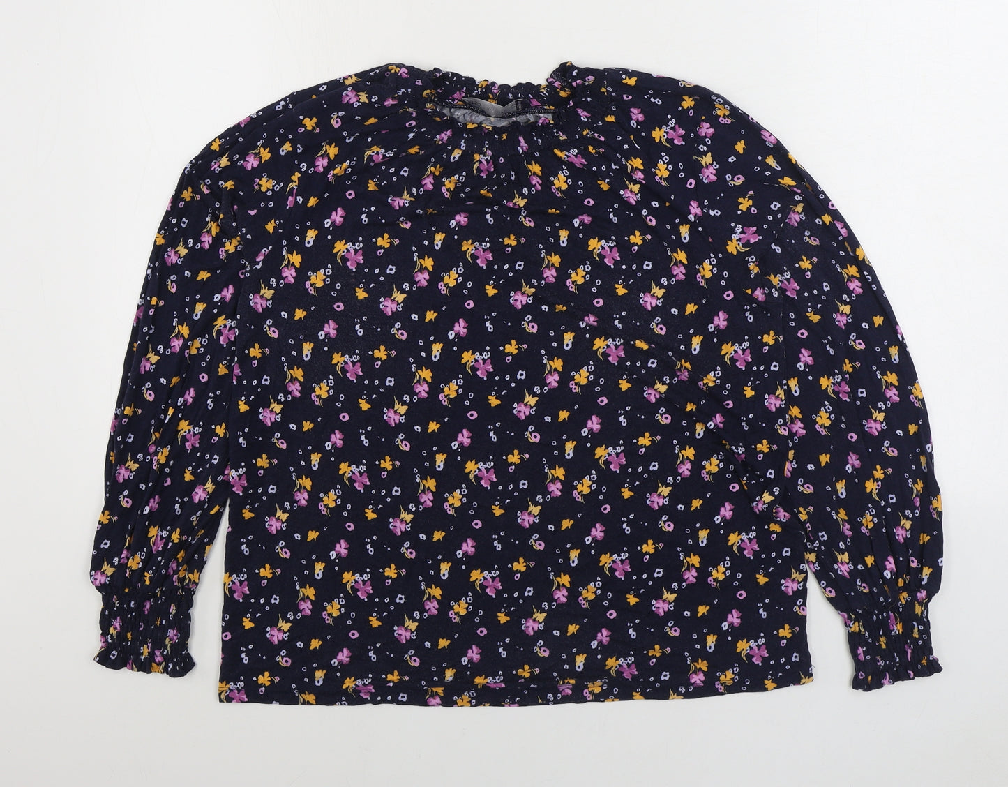 Marks and Spencer Womens Blue Floral Viscose Basic Blouse Size 14 Round Neck