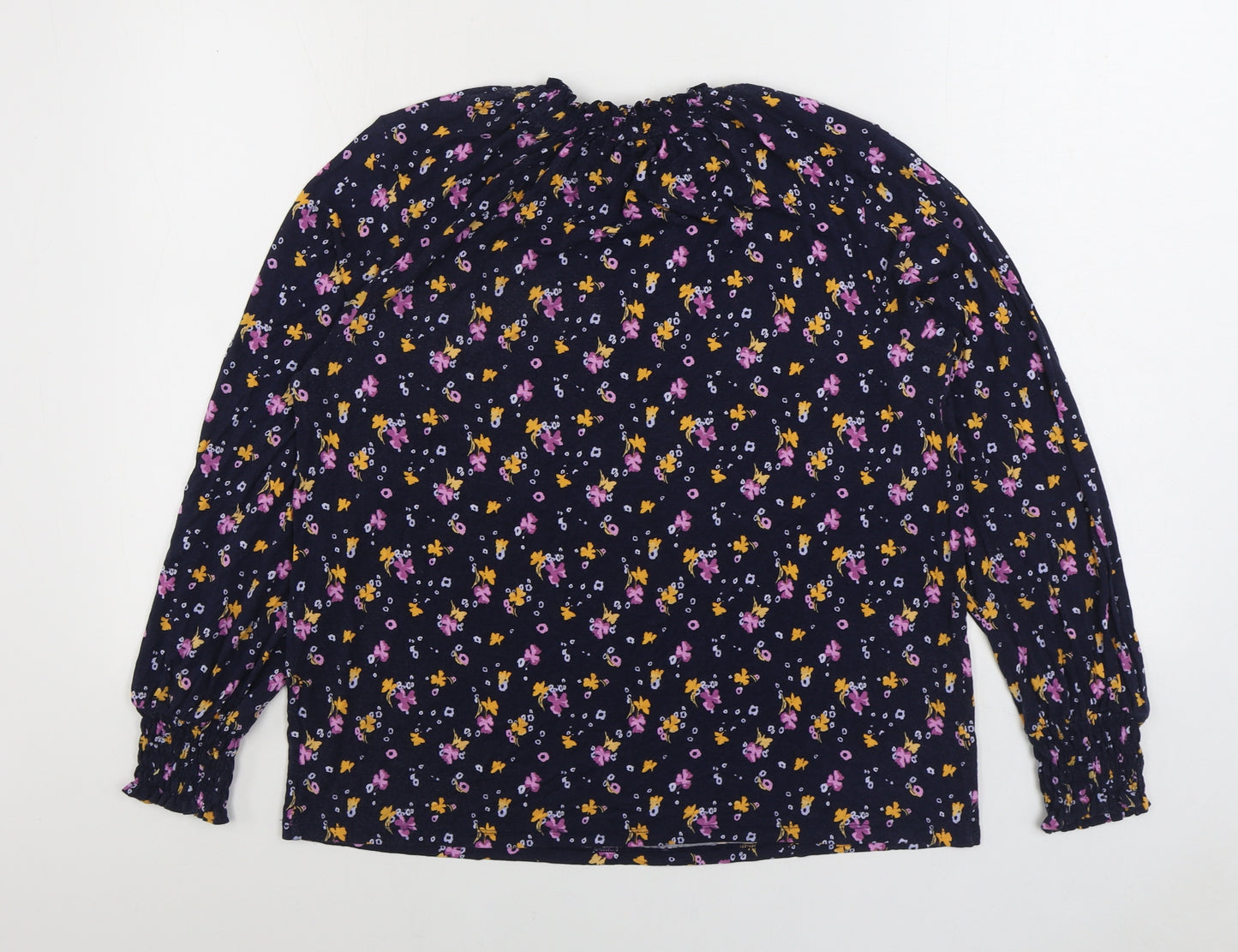 Marks and Spencer Womens Blue Floral Viscose Basic Blouse Size 14 Round Neck