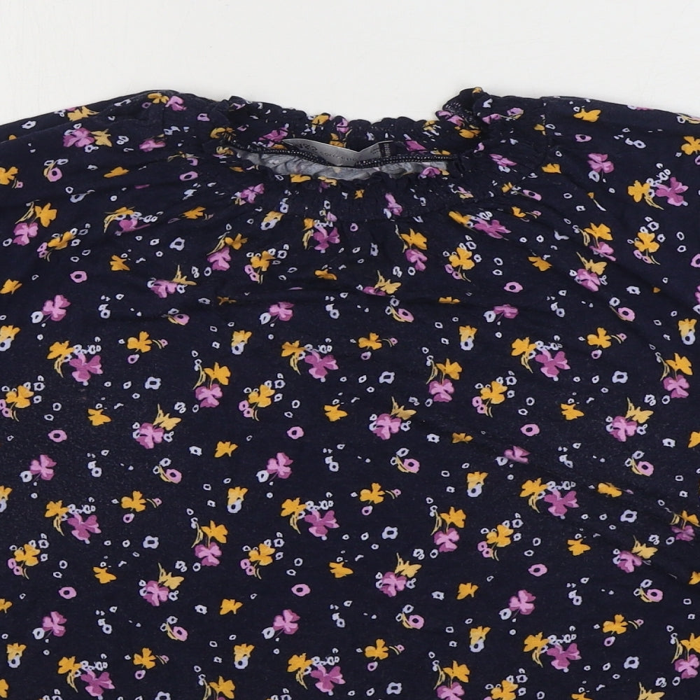Marks and Spencer Womens Blue Floral Viscose Basic Blouse Size 14 Round Neck