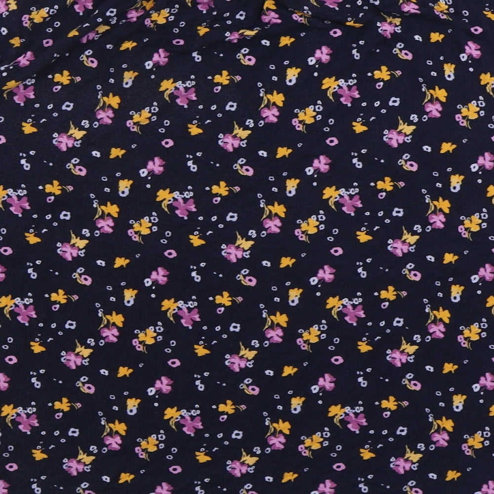 Marks and Spencer Womens Blue Floral Viscose Basic Blouse Size 14 Round Neck