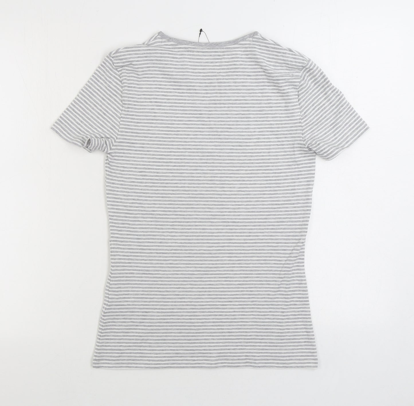 Marks and Spencer Womens Grey Striped Cotton Basic T-Shirt Size 8 Round Neck