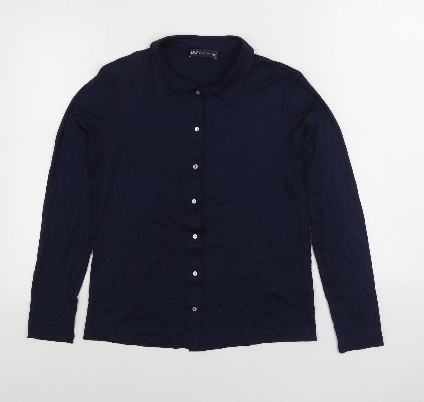 Marks and Spencer Womens Blue Viscose Basic Button-Up Size 8 Collared