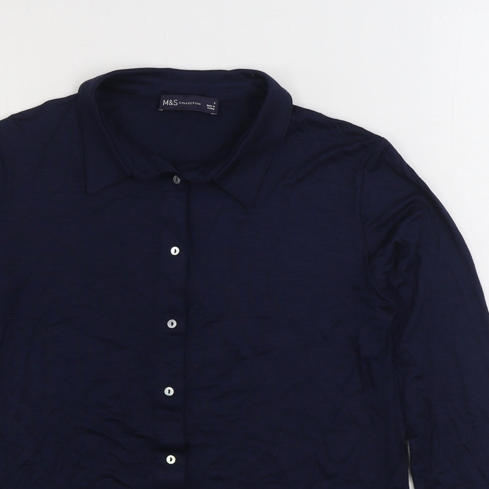 Marks and Spencer Womens Blue Viscose Basic Button-Up Size 8 Collared