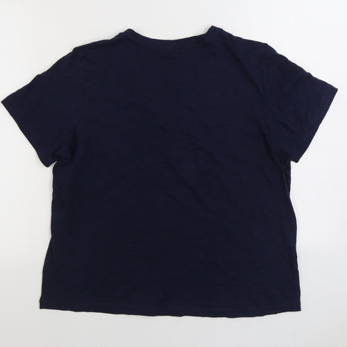 Marks and Spencer Womens Blue Cotton Basic T-Shirt Size 14 V-Neck