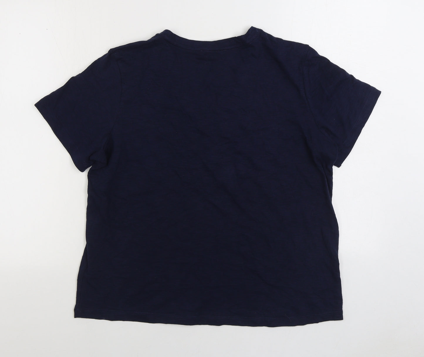 Marks and Spencer Womens Blue Cotton Basic T-Shirt Size 14 V-Neck
