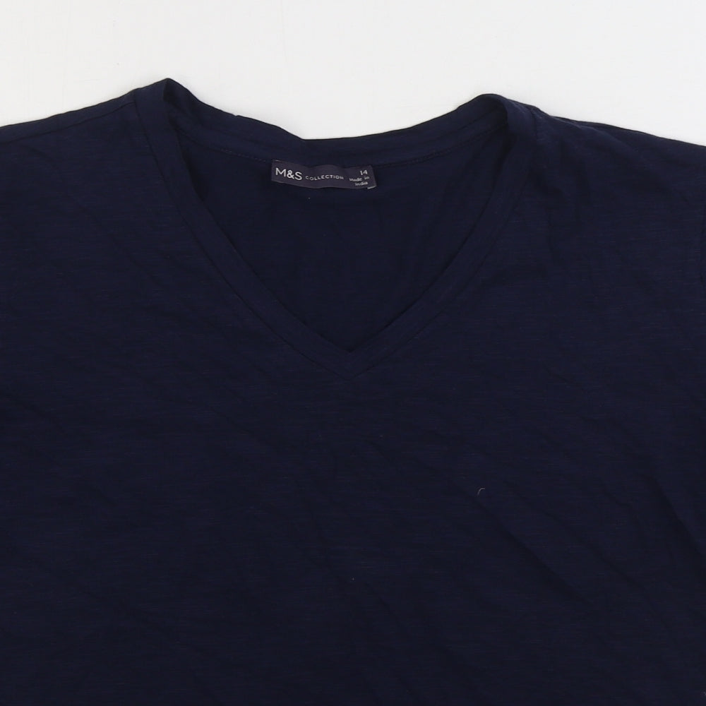 Marks and Spencer Womens Blue Cotton Basic T-Shirt Size 14 V-Neck