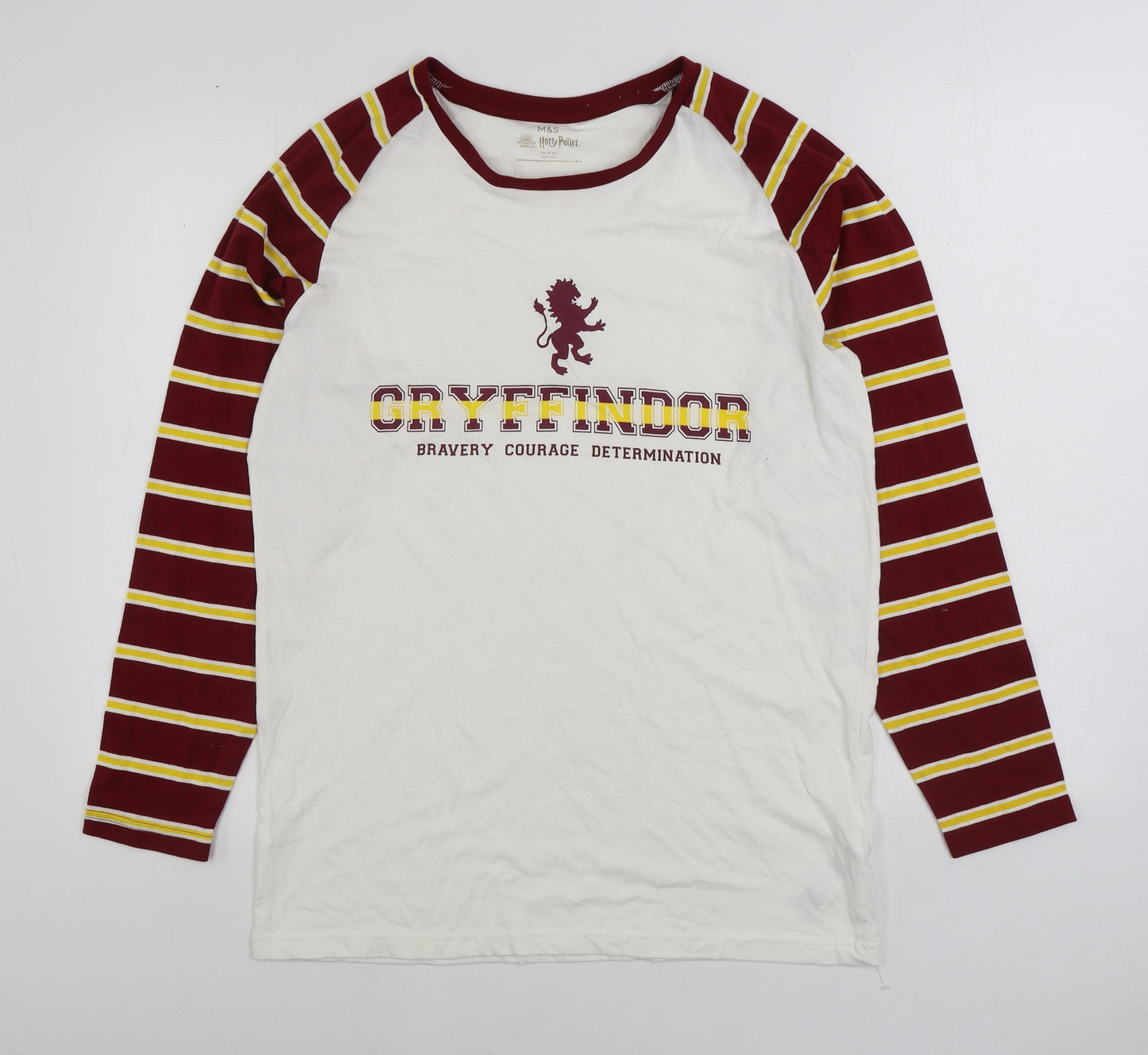 Marks and Spencer Boys White Striped Cotton Basic T-Shirt Size 15-16 Years Round Neck Pullover - Gryffindor
