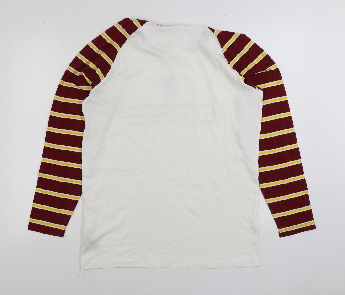 Marks and Spencer Boys White Striped Cotton Basic T-Shirt Size 15-16 Years Round Neck Pullover - Gryffindor