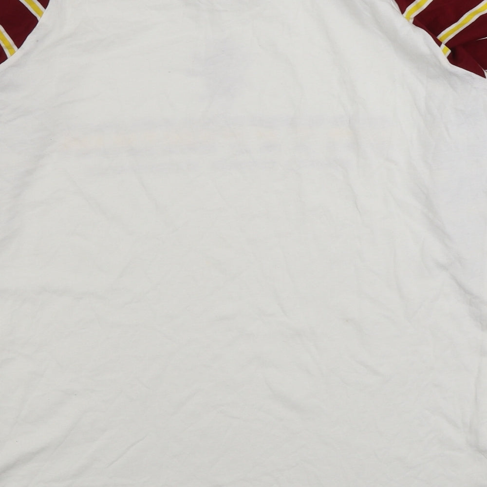 Marks and Spencer Boys White Striped Cotton Basic T-Shirt Size 15-16 Years Round Neck Pullover - Gryffindor