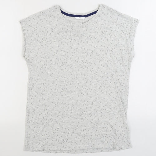 Marks and Spencer Girls Grey Geometric Cotton Basic T-Shirt Size 13-14 Years Round Neck Pullover - Star and Moon