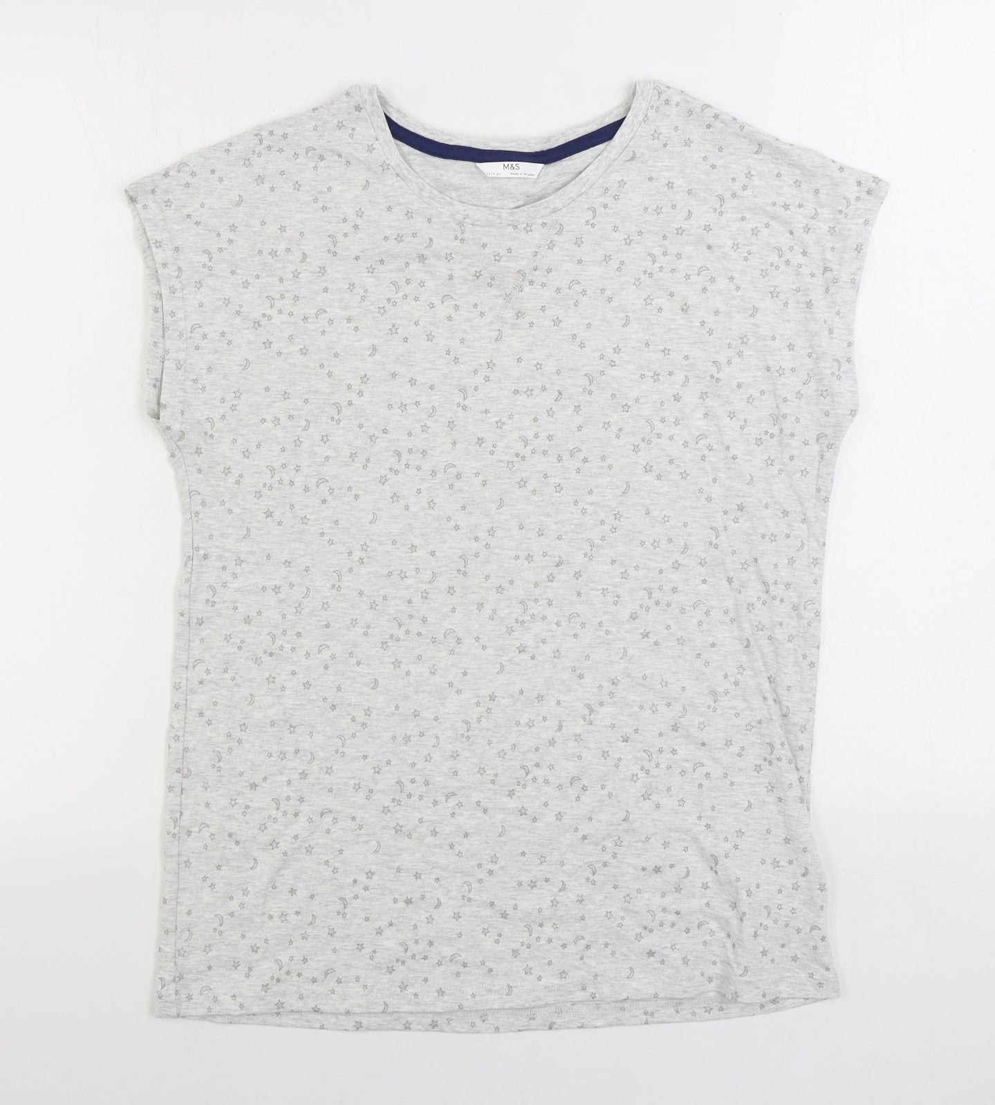 Marks and Spencer Girls Grey Geometric Cotton Basic T-Shirt Size 13-14 Years Round Neck Pullover - Star and Moon