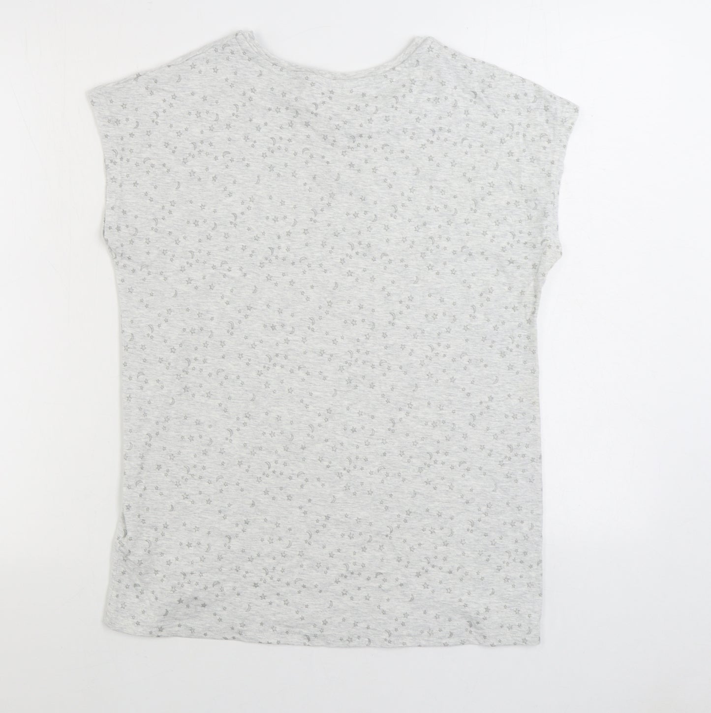 Marks and Spencer Girls Grey Geometric Cotton Basic T-Shirt Size 13-14 Years Round Neck Pullover - Star and Moon