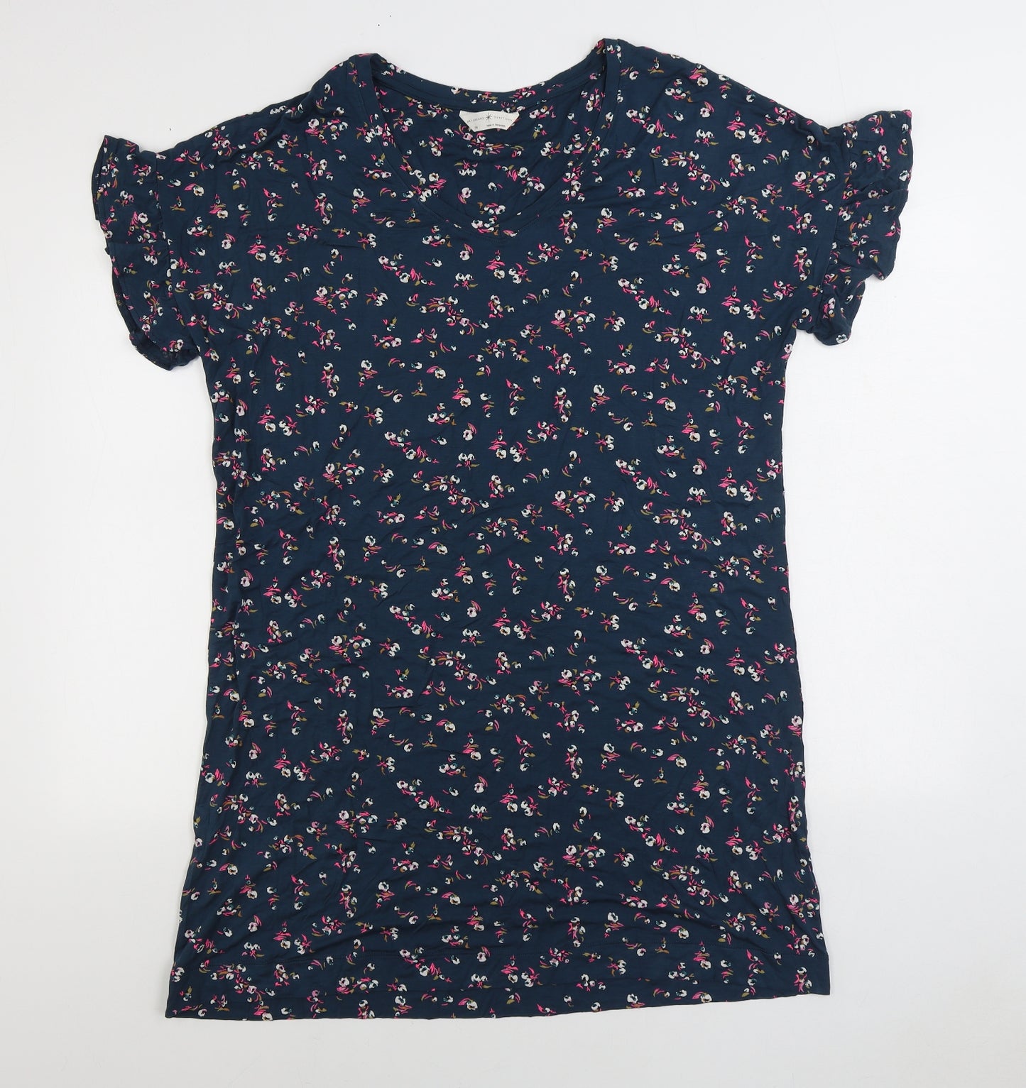 Marks and Spencer Womens Blue Floral Cotton Top Nightshirt Size 14