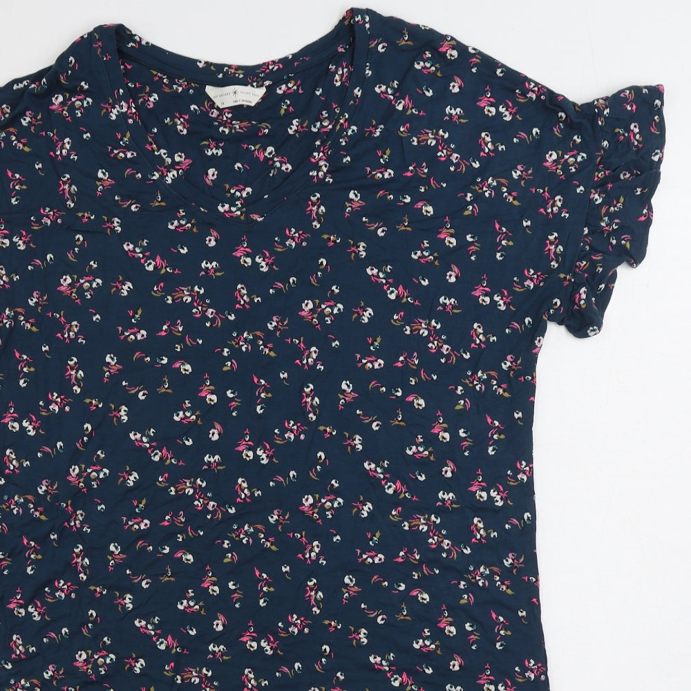 Marks and Spencer Womens Blue Floral Cotton Top Nightshirt Size 14